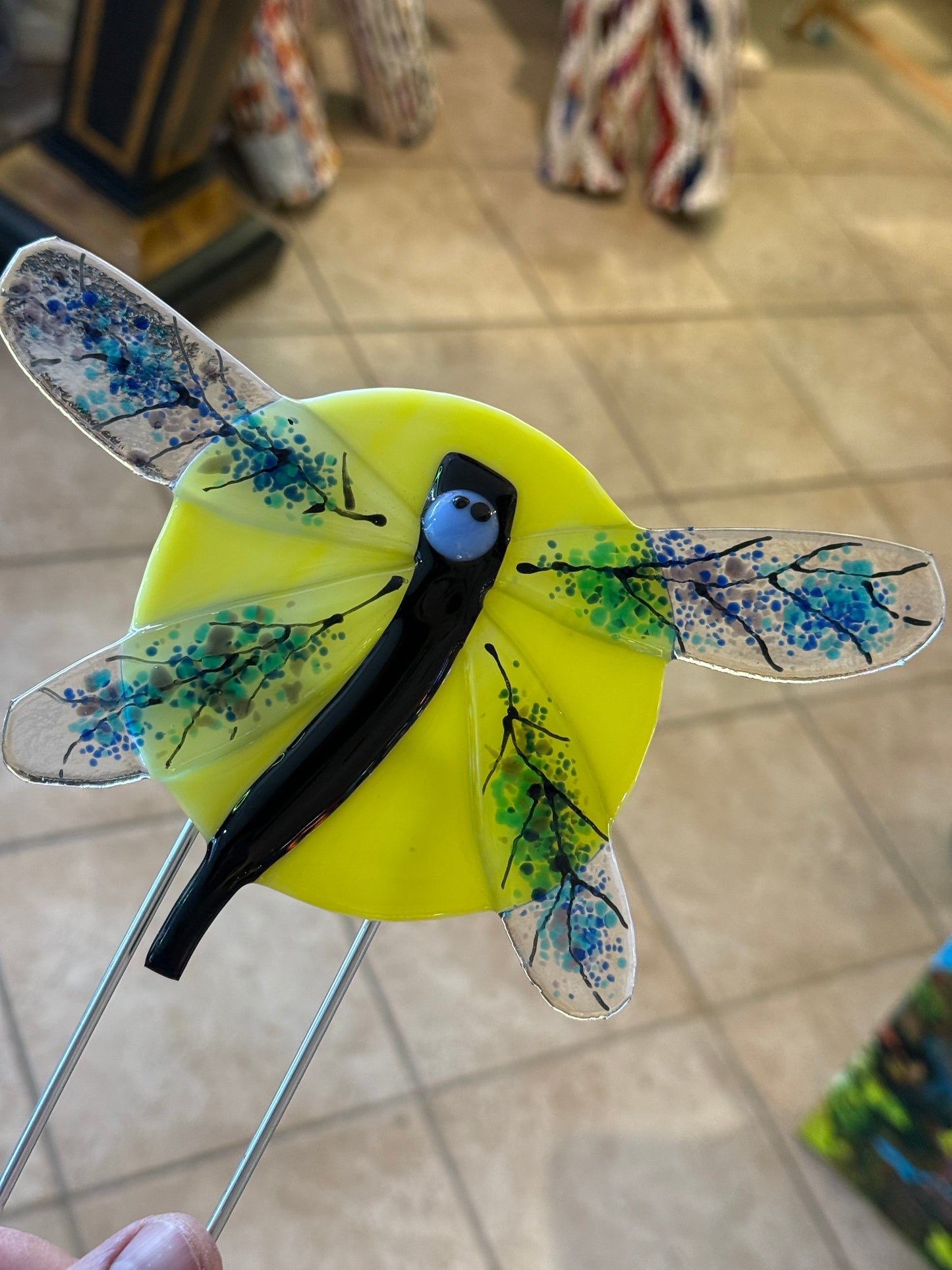Dragon Fly Garden Stake - Fused Glass
