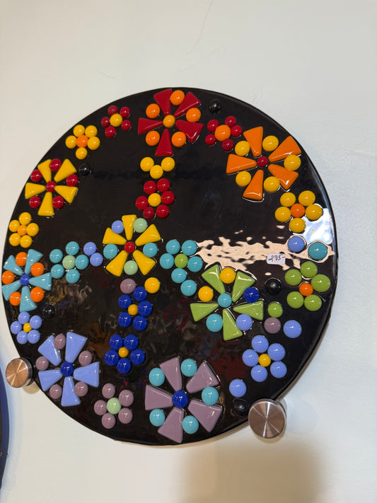 Fused Glass Peace Sign with flowers